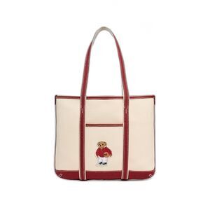 Polo Ralph Lauren Basketball Bear Small Shopper Tote Canvas Ecru/Radish NWT